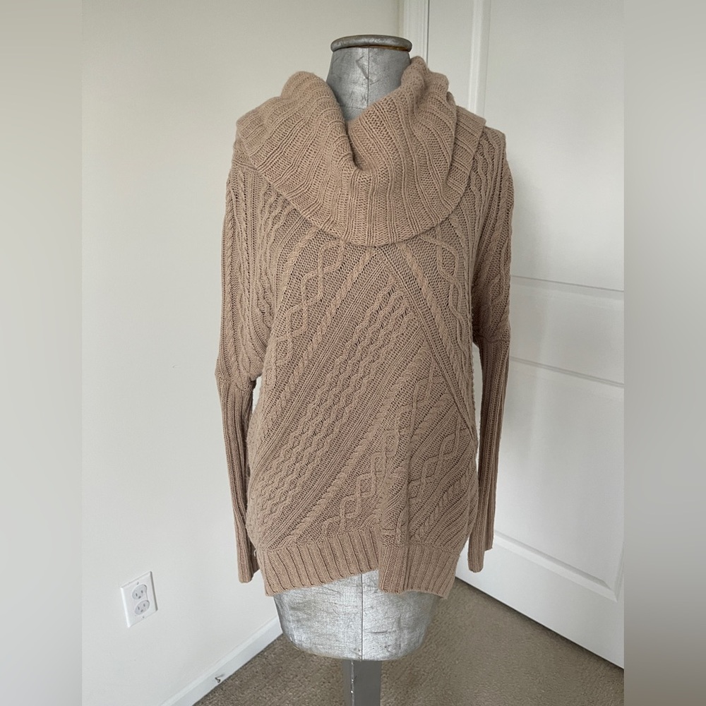 BCBG "linden" cowl neck dolman sleeve cable knit wool sweater